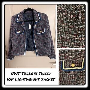 NWT Talbots Tweed Lightweight Jacket 10P black, white, cobalt, lilac, pink